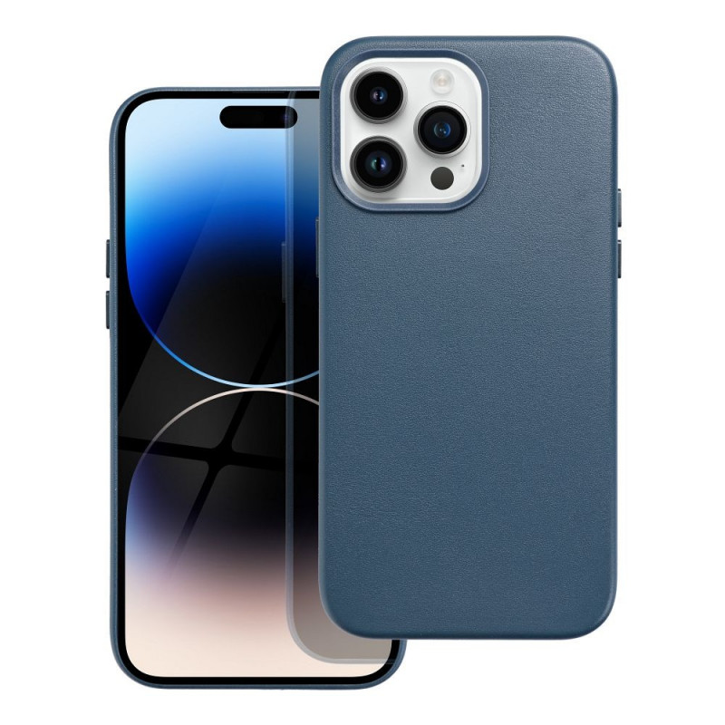 Apple iPhone 14 Pro Max Coque Leather Mag Cover Élégant  MagSAFE  Bleu indigo