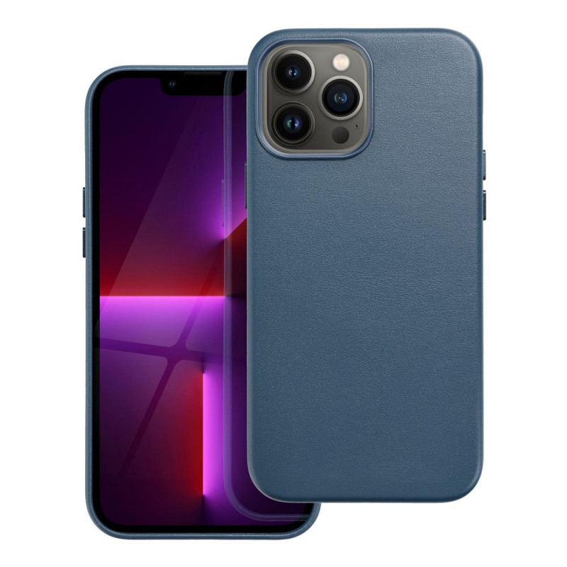 Apple iPhone 13 Pro Max Coque Leather Mag Cover Élégant  MagSAFE  Bleu indigo