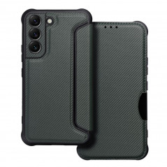 Samsung Galaxy S22 Portefeuilles Razor Book Fibre de carbone, Modèle de carbone  Vert foncé