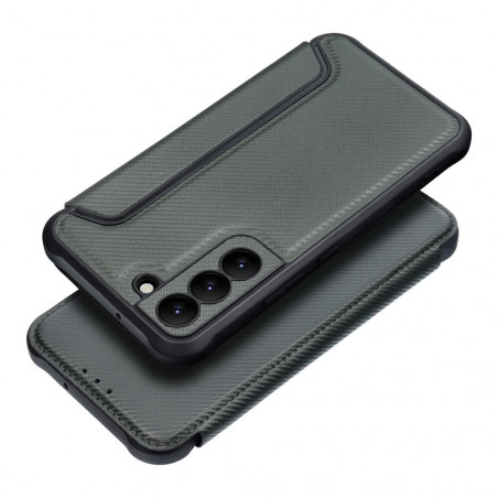 Samsung Galaxy S22 Portefeuilles Razor Book Fibre de carbone, Modèle de carbone  Vert foncé