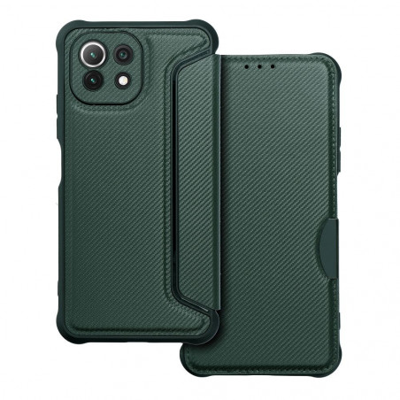 XIAOMI Mi 11 Lite Portefeuilles Razor Book Fibre de carbone, Modèle de carbone  Vert foncé