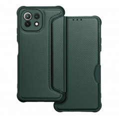 XIAOMI Mi 11 Lite 5G Portefeuilles Razor Book Fibre de carbone, Modèle de carbone  Vert foncé