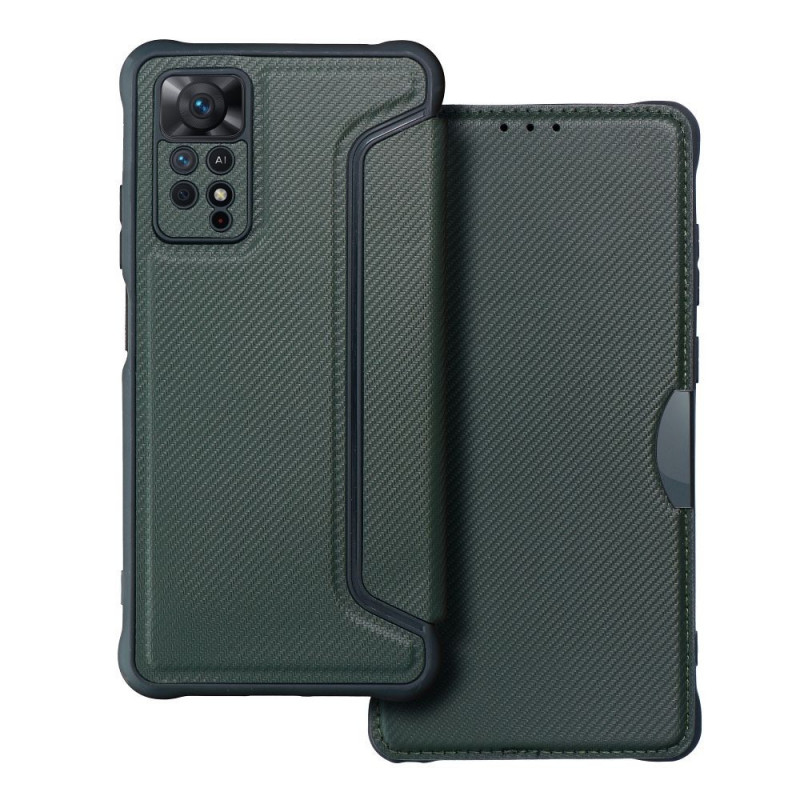 XIAOMI Redmi Note 11 Pro Portefeuilles Razor Book Fibre de carbone, Modèle de carbone Vert foncé XIAOMI Redmi Note 11 Pro Portefeuilles Razor Book Fibre de carbone, Modèle de carbone Vert foncé
