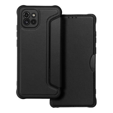 Samsung Galaxy A03 Portefeuilles Razor Book Fibre de carbone, Modèle de carbone  Noir