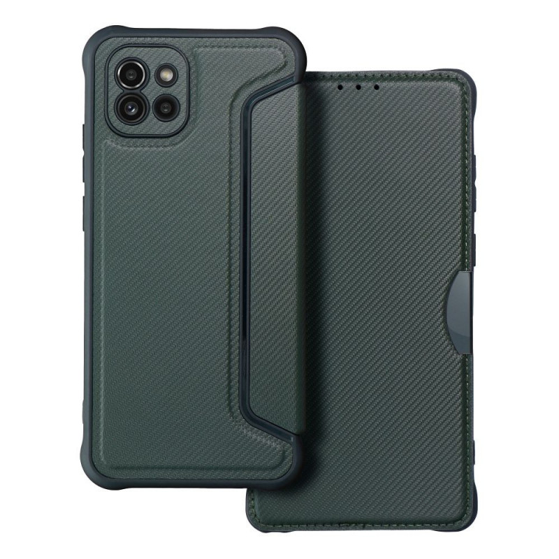 Samsung Galaxy A03 Portefeuilles Razor Book Fibre de carbone, Modèle de carbone  Vert foncé