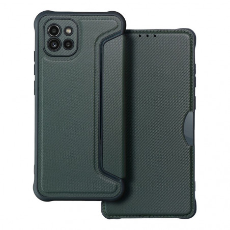 Samsung Galaxy A03 Portefeuilles Razor Book Fibre de carbone, Modèle de carbone  Vert foncé