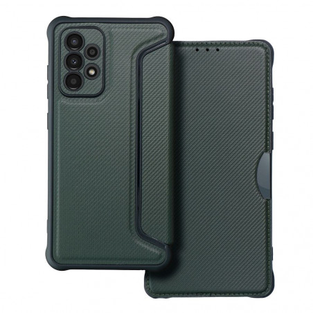 Samsung Galaxy A52 LTE Portefeuilles Razor Book Fibre de carbone, Modèle de carbone  Vert foncé