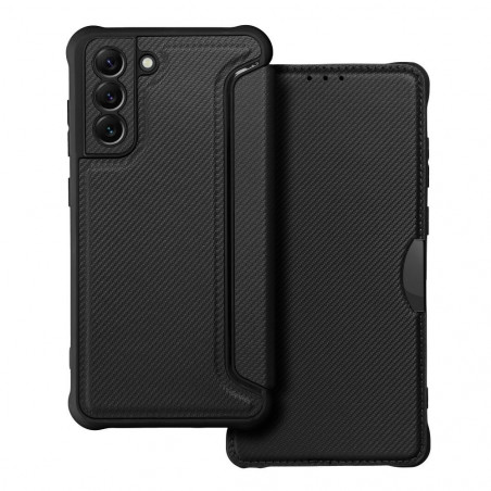 Samsung Galaxy S21 FE 5G Portefeuilles Razor Book Fibre de carbone, Modèle de carbone  Noir