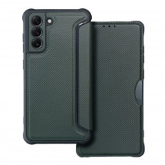 Samsung Galaxy S21 FE 5G Portefeuilles Razor Book Fibre de carbone, Modèle de carbone  Vert foncé