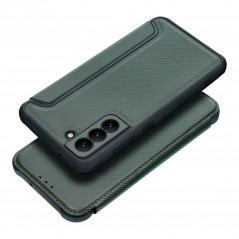 Samsung Galaxy S21 FE 5G Portefeuilles Razor Book Fibre de carbone, Modèle de carbone  Vert foncé