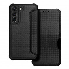 Samsung Galaxy S22 Portefeuilles Razor Book Fibre de carbone, Modèle de carbone  Noir
