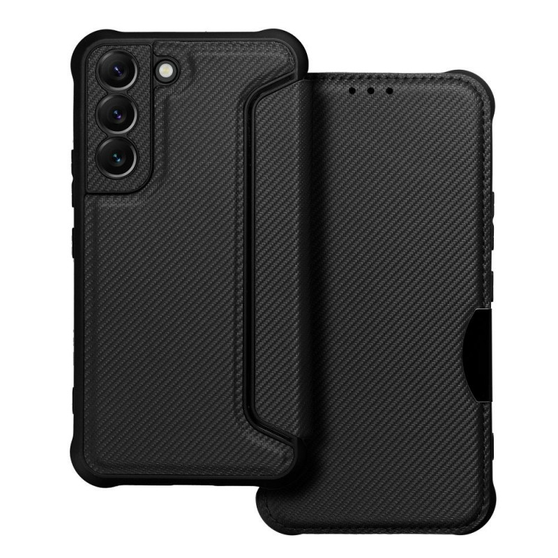 Samsung Galaxy S22 Portefeuilles Razor Book Fibre de carbone, Modèle de carbone Noir Samsung Galaxy S22 Portefeuilles Razor Book Fibre de carbone, Modèle de carbone Noir