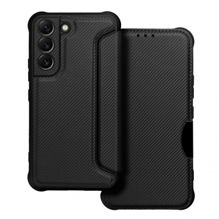 Samsung Galaxy S22 Portefeuilles Razor Book Fibre de carbone, Modèle de carbone  Noir