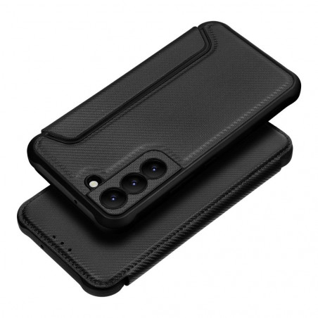 Samsung Galaxy S22 Portefeuilles Razor Book Fibre de carbone, Modèle de carbone  Noir