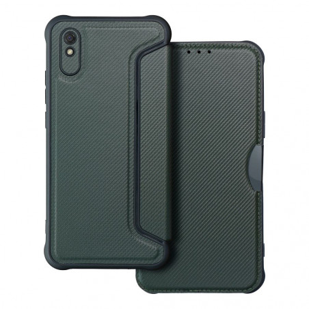XIAOMI Redmi 9C NFC Portefeuilles Razor Book Fibre de carbone, Modèle de carbone  Vert foncé