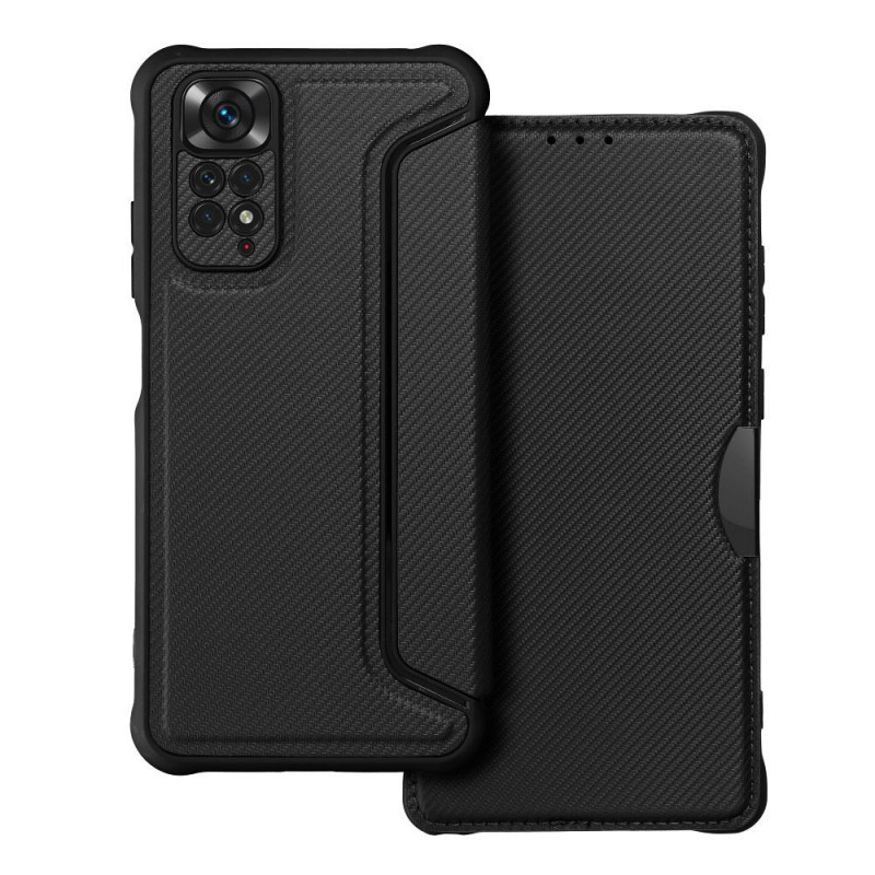 XIAOMI Redmi Note 11 Portefeuilles Razor Book Fibre de carbone, Modèle de carbone  Noir