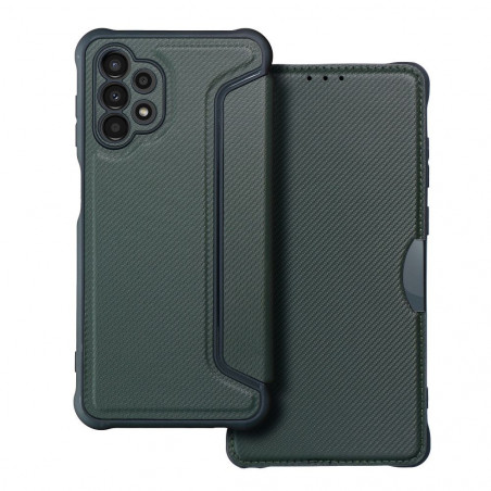 Samsung Galaxy A32 LTE Portefeuilles Razor Book Fibre de carbone, Modèle de carbone  Vert foncé