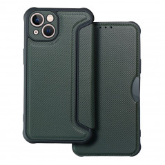 Apple iPhone 13 Portefeuilles Razor Book Fibre de carbone, Modèle de carbone  Vert foncé