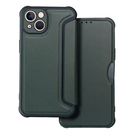 Apple iPhone 13 Portefeuilles Razor Book Fibre de carbone, Modèle de carbone  Vert foncé