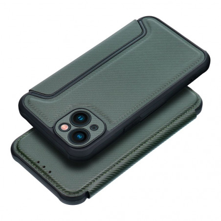 Apple iPhone 13 Portefeuilles Razor Book Fibre de carbone, Modèle de carbone  Vert foncé