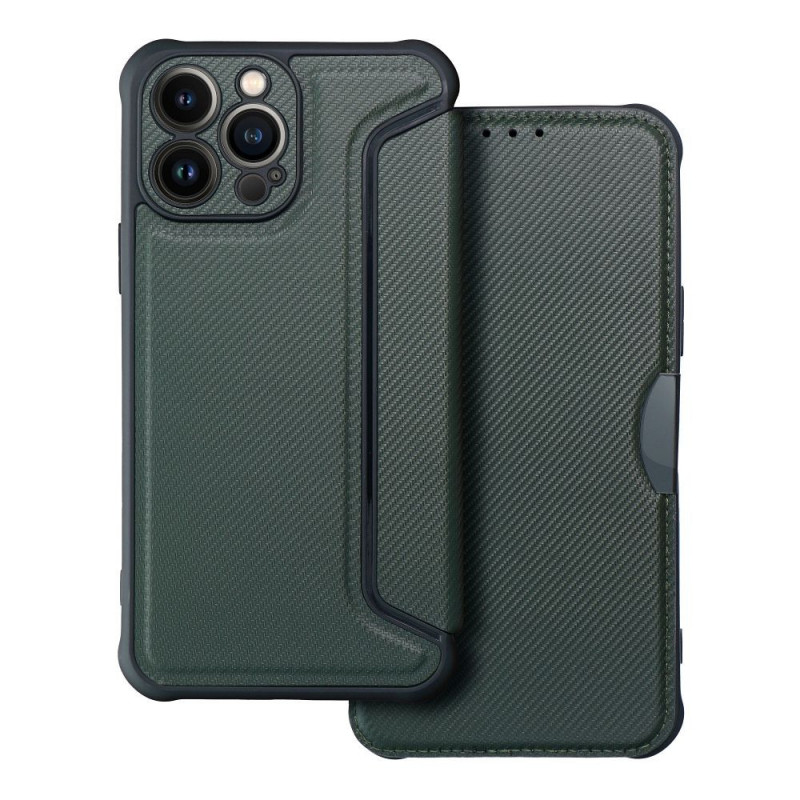 Apple iPhone 13 Pro Max Portefeuilles Razor Book Fibre de carbone, Modèle de carbone Vert foncé Apple iPhone 13 Pro Max Portefeuilles Razor Book Fibre de carbone, Modèle de carbone Vert foncé