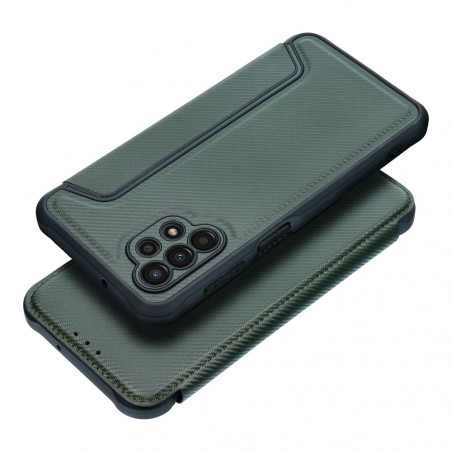 Samsung Galaxy A13 LTE Portefeuilles Razor Book Fibre de carbone, Modèle de carbone  Vert foncé