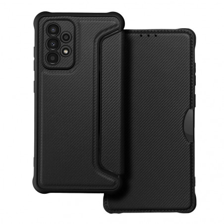 Samsung Galaxy A52 LTE Portefeuilles Razor Book Fibre de carbone, Modèle de carbone  Noir
