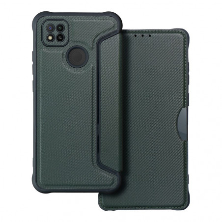 XIAOMI Redmi 9C NFC Portefeuilles Razor Book Fibre de carbone, Modèle de carbone  Vert foncé 