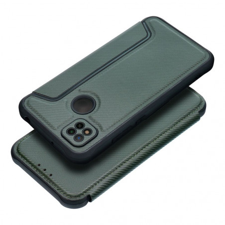 XIAOMI Redmi 9C NFC Portefeuilles Razor Book Fibre de carbone, Modèle de carbone  Vert foncé 