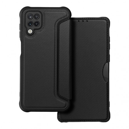 Samsung Galaxy A12 Portefeuilles Razor Book Fibre de carbone, Modèle de carbone  Noir