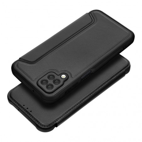 Samsung Galaxy A12 Portefeuilles Razor Book Fibre de carbone, Modèle de carbone  Noir