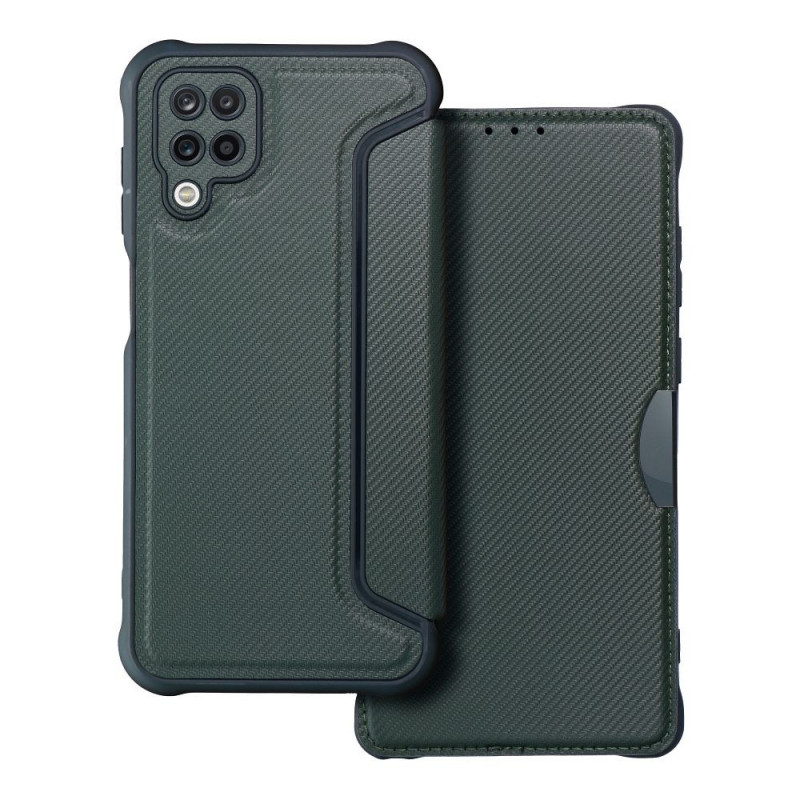 Samsung Galaxy A12 Portefeuilles Razor Book Fibre de carbone, Modèle de carbone  Vert foncé