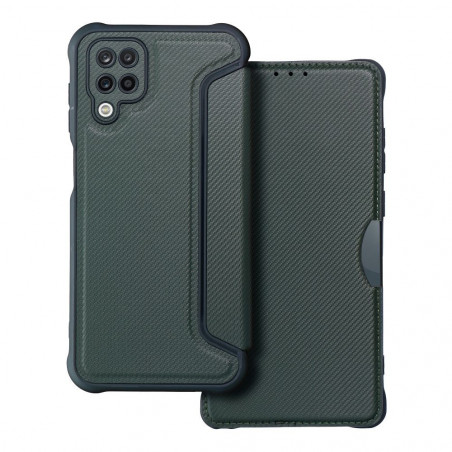 Samsung Galaxy A12 Portefeuilles Razor Book Fibre de carbone, Modèle de carbone  Vert foncé