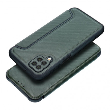 Samsung Galaxy A12 Portefeuilles Razor Book Fibre de carbone, Modèle de carbone  Vert foncé