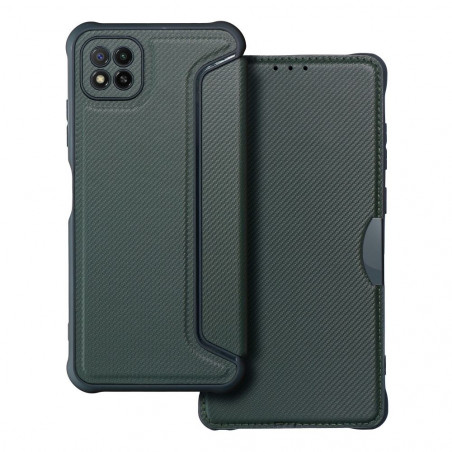 Samsung Galaxy A22 5G Portefeuilles Razor Book Fibre de carbone, Modèle de carbone  Vert foncé