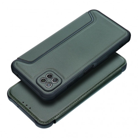 Samsung Galaxy A22 5G Portefeuilles Razor Book Fibre de carbone, Modèle de carbone  Vert foncé