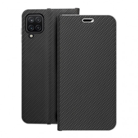 Samsung Galaxy A12 Portefeuilles LUNA Book Carbon Fibre de carbone, Élégant  Noir