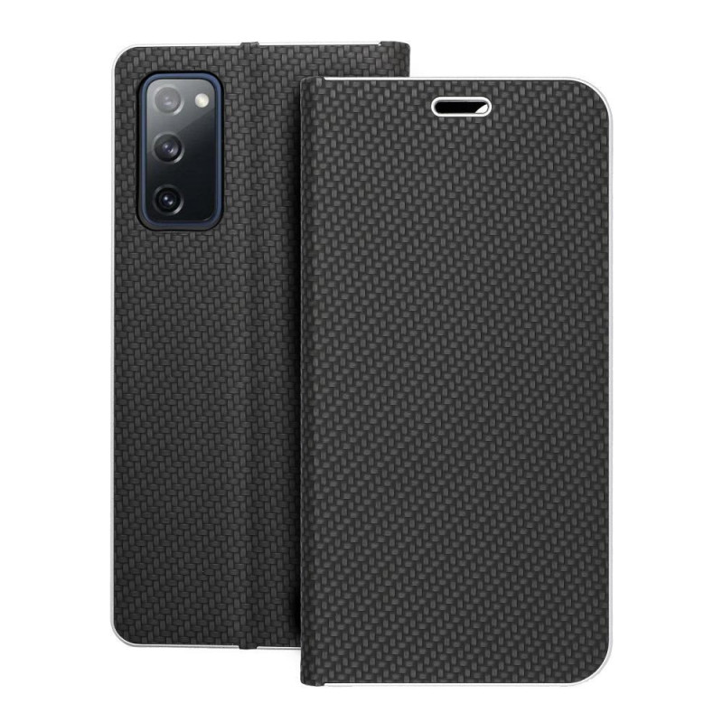 Samsung Galaxy S20 FE 5G Portefeuilles LUNA Book Carbon Fibre de carbone, Élégant  Noir