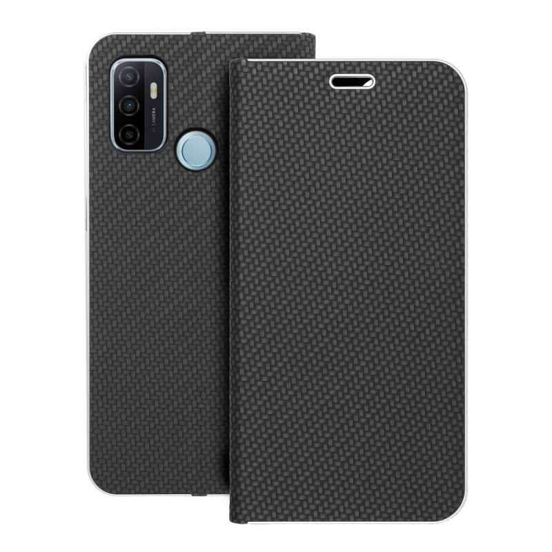 Oppo A53 Portefeuilles LUNA Book Carbon Fibre de carbone, Élégant  Noir
