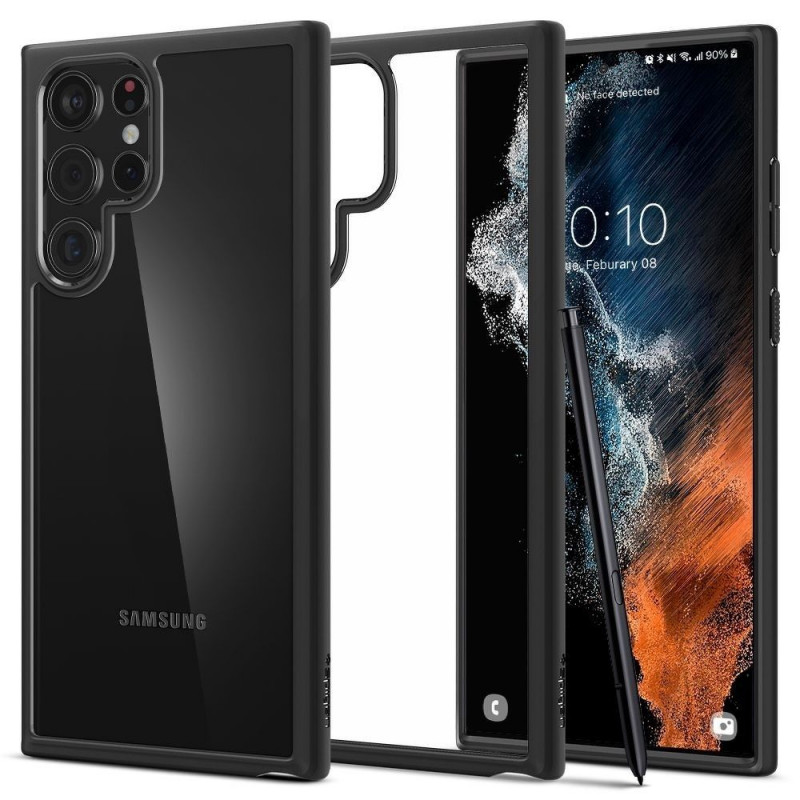 Samsung Galaxy S22 Ultra Coque Spigen Ultra Hybrid Clair comme du cristal  Noir mat