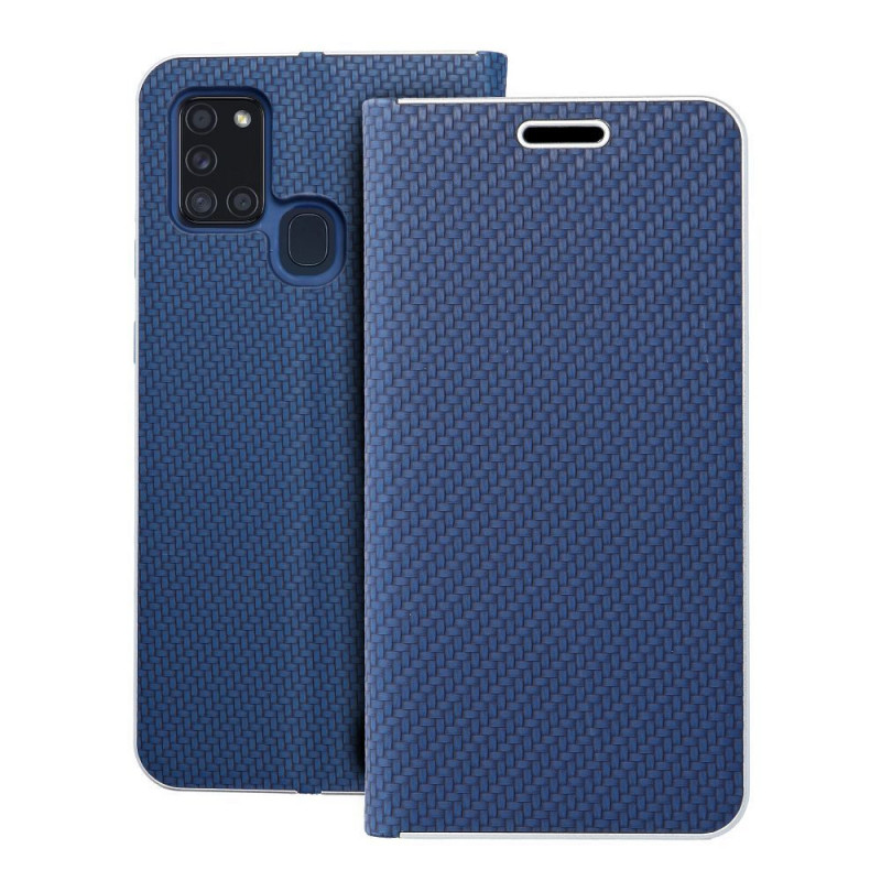 Samsung Galaxy A21s Portefeuilles LUNA Book Carbon Fibre de carbone, Élégant  Bleu
