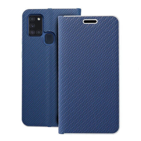 Samsung Galaxy A21s Portefeuilles LUNA Book Carbon Fibre de carbone, Élégant  Bleu