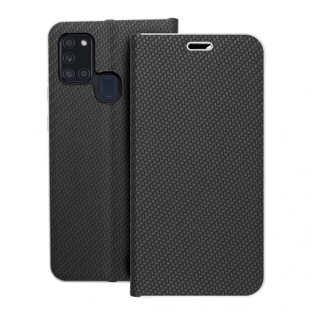 Samsung Galaxy A21s Portefeuilles LUNA Book Carbon Fibre de carbone, Élégant  Noir