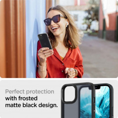 Apple iPhone 13 Coque Spigen Ultra Hybrid Clair comme du cristal  Noir givré mat