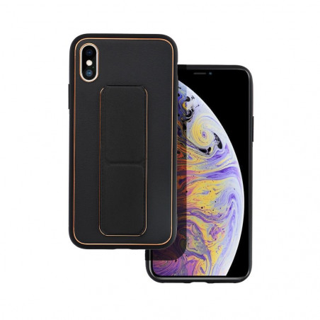 Apple iPhone X Coque LEATHER Case Kickstand Noir