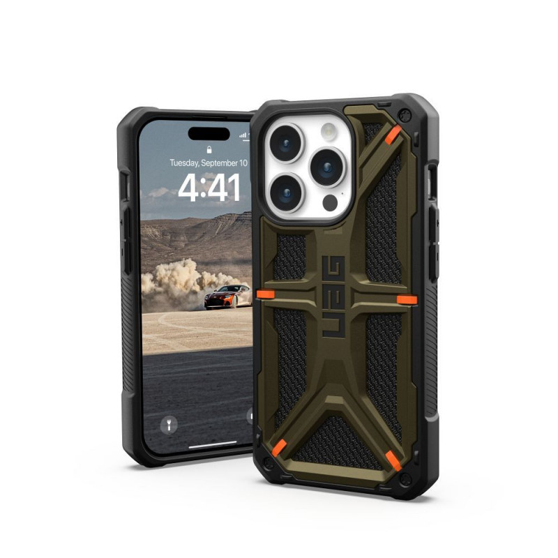 Apple iPhone 15 Pro Coque Urban Armor Gear Monarch Pro MagSAFE  Kevlar element green