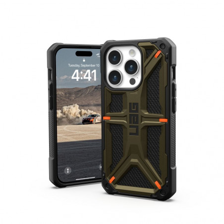 Apple iPhone 15 Pro Coque Urban Armor Gear Monarch Pro MagSAFE  Kevlar element green