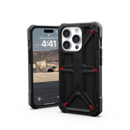 Apple iPhone 15 Pro Coque Urban Armor Gear Monarch Étui haut de gamme  MagSAFE  Noir kevlar
