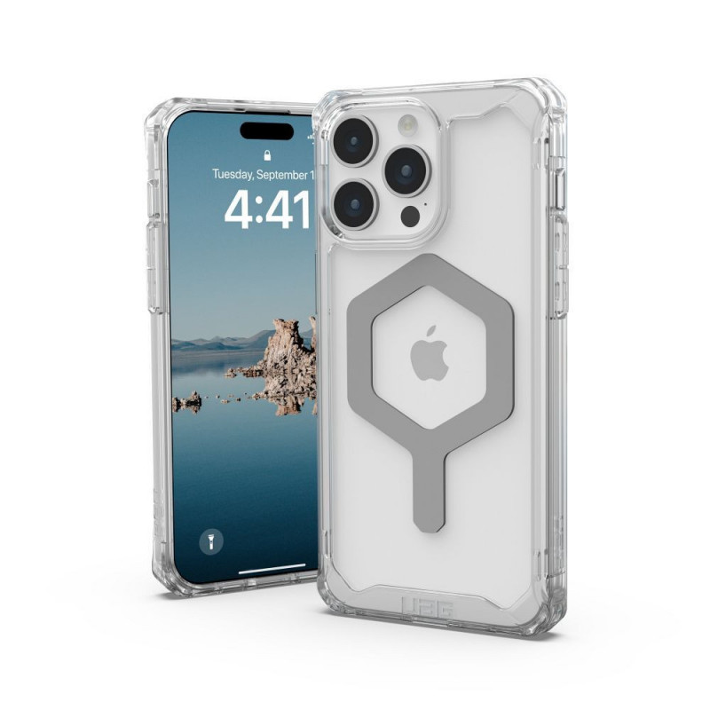 Apple iPhone 15 Pro Max Coque Urban Armor Gear Plyo Étui haut de gamme  MagSAFE  Argent glacé
