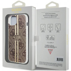 Apple iPhone 15 Plus Coque Guess 4G Gold Stripe Élégant  Brun